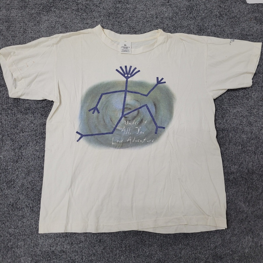 Jockey T-Shirt Womens Size XL Cream Cotton Adventure Graphic Art Short Sleeve